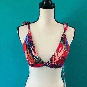 New with tags red carter bikini top in a pepper tropical print in size medium